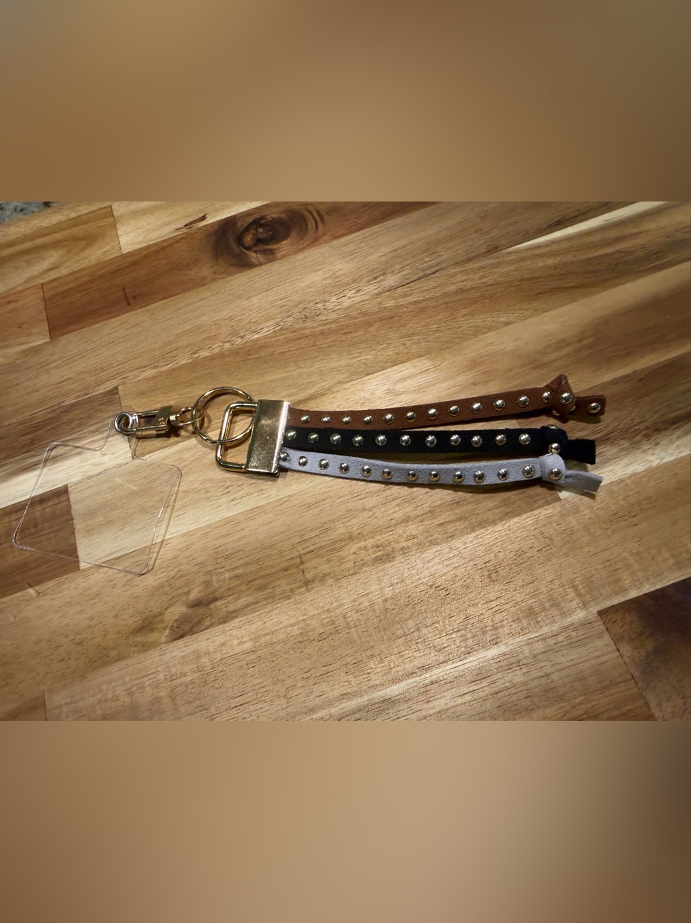 Triple Strap Keychain/bag charm/phone accessory  - Brown, Black & Gray Suede